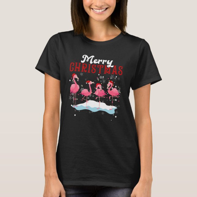 Merry Christmas Flamingo Tree Lights Flamingo Chri T Shirt (Framsida)