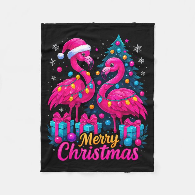 Merry Christmas Flamingo Xmas  Fleecefilt (Framsidan)