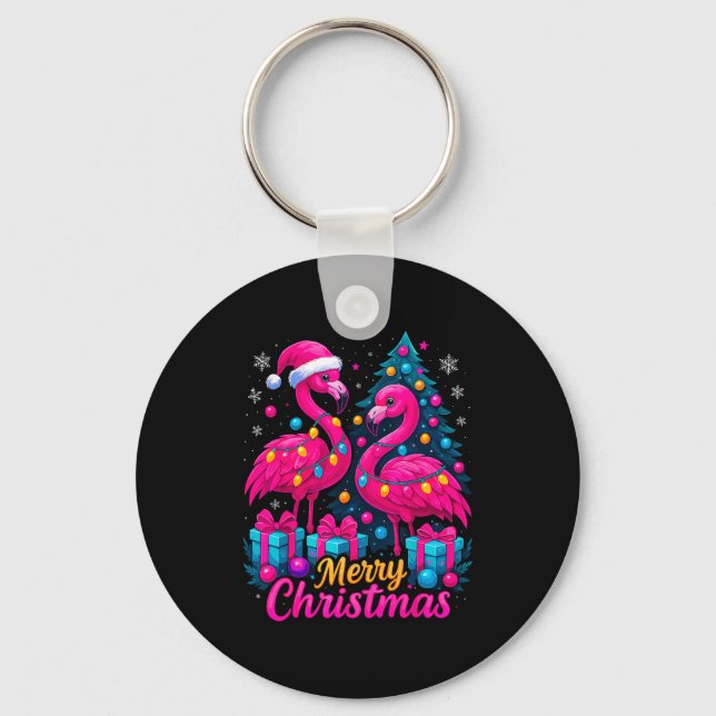 Merry Christmas Flamingo Xmas  Nyckelring (Framsida)