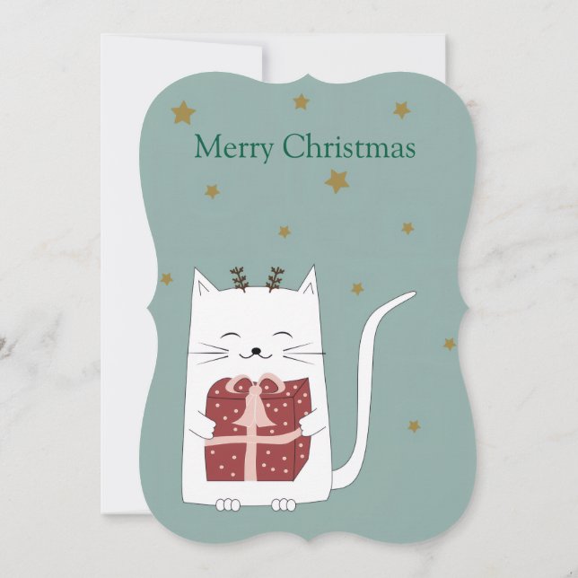 Merry Christmas Flat Greeting Card Cat Kort (Baksida)