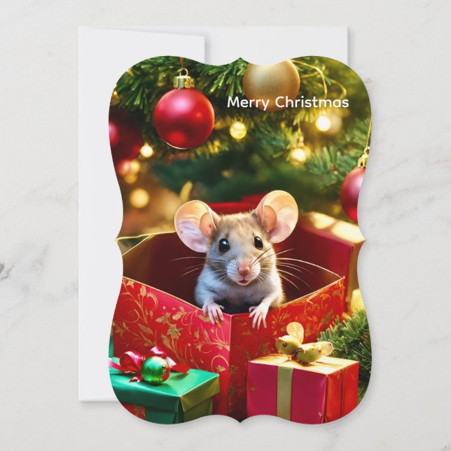 Merry Christmas Flat Greeting Card Mouse  Kort (Baksida)