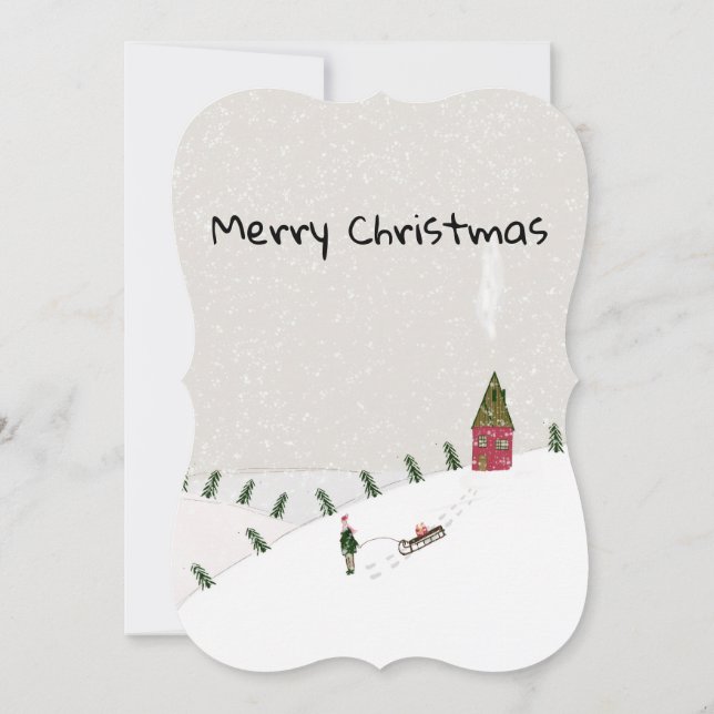 Merry Christmas Flat Greeting Card Snow Kort (Baksida)
