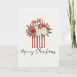 Merry Christmas Floral Gift Box Card Helgkort