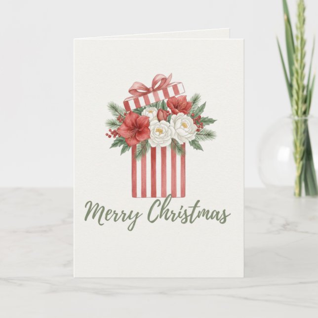 Merry Christmas Floral Gift Box Card Helgkort (Framsida)