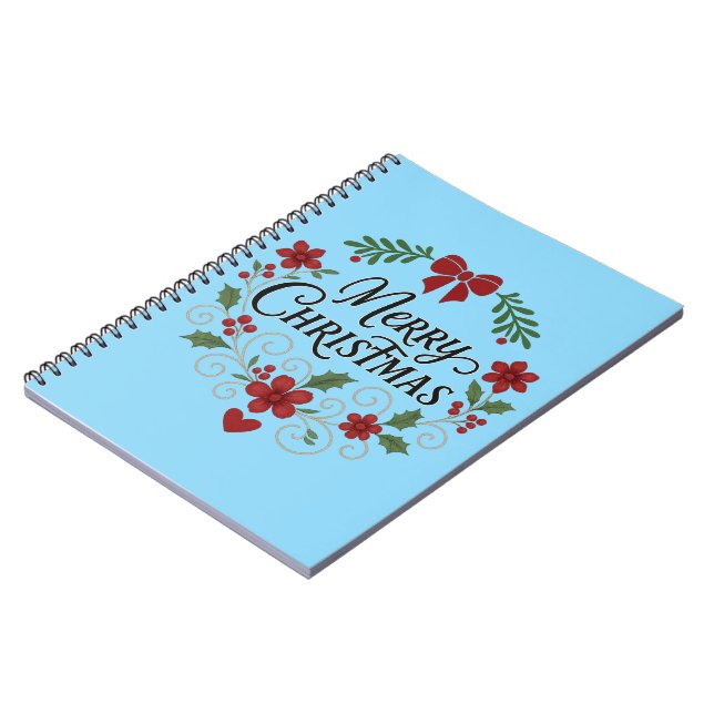 Merry Christmas Floral Wreath Notebook Anteckningsbok (Vänstra Sidan)