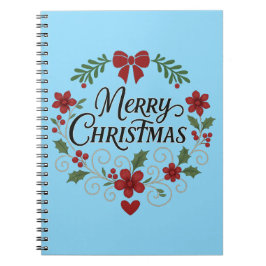 Merry Christmas Floral Wreath Notebook Anteckningsbok