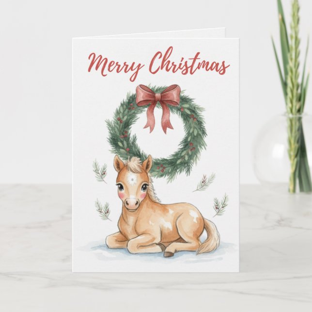 Merry Christmas Foal Card Cute Horse Lover Kort (Framsida)