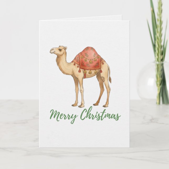 Merry Christmas Folded Greeting Camel Card Helgkort (Framsida)