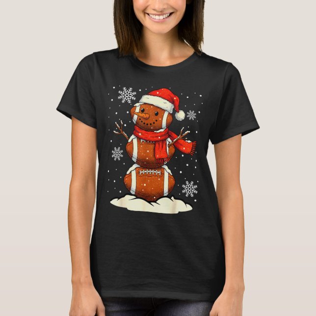Merry Christmas Football Snowman Holiday Srts Xmas T Shirt (Framsida)