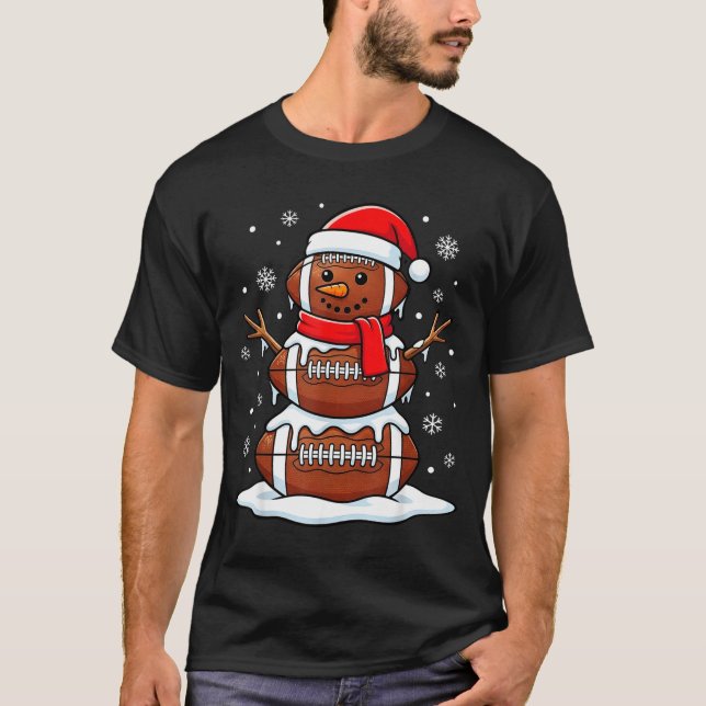 Merry Christmas Football Snowman Holiday Srts Xmas T Shirt (Framsida)