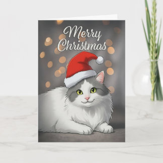 Merry Christmas For Anyone Cute Cat in Santa Hat Helgkort