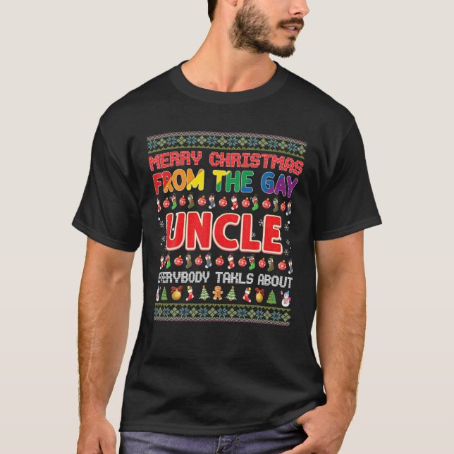 Merry Christmas From Gay Uncle LGBT Santa Sweater T Shirt (Framsida)