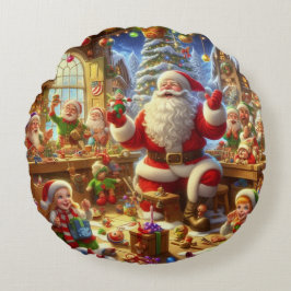 Merry Christmas From Santa and His Elves  Rund Kudde