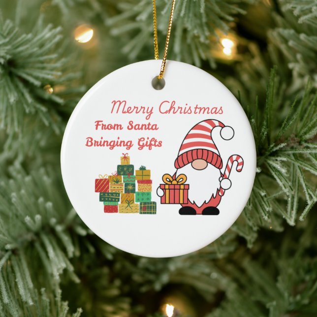 Merry Christmas From Santa Bringing Gifts on a  Julgransprydnad Keramik (Träd)