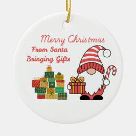 Merry Christmas From Santa Bringing Gifts on a  Julgransprydnad Keramik