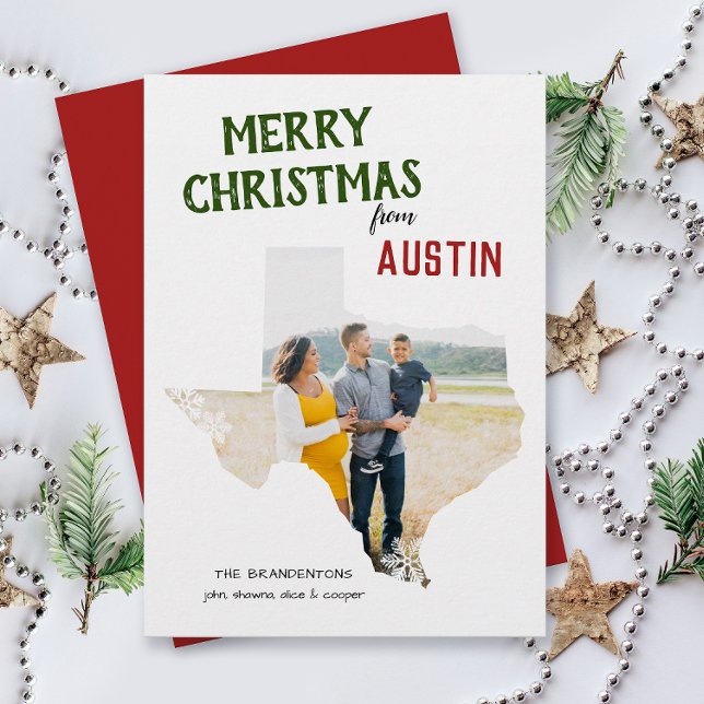 Merry Christmas from Texas One Photo Julkort (From Texas with love one photo Christmas holiday card and moving announcement )