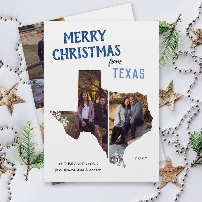 Merry Christmas from Texas We've Moved Julkort (From Texas with love four photo Christmas holiday card for families, moving announcement on the back)
