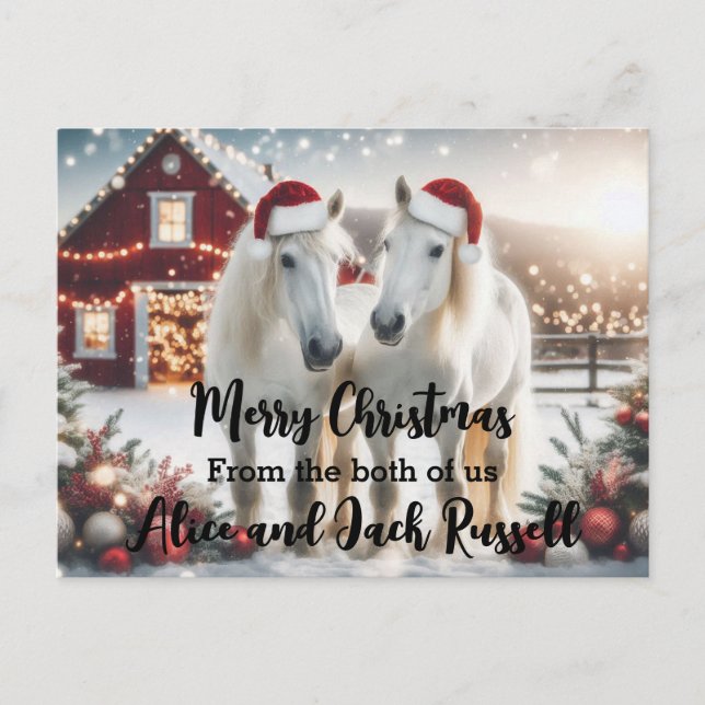 Merry Christmas from the both of us white horses Vykort (Framsida)