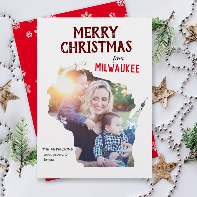 Merry Christmas from Wisconsin Photo Card Julkort (From Wisconsin with love one photo Christmas holiday card and moving announcement )