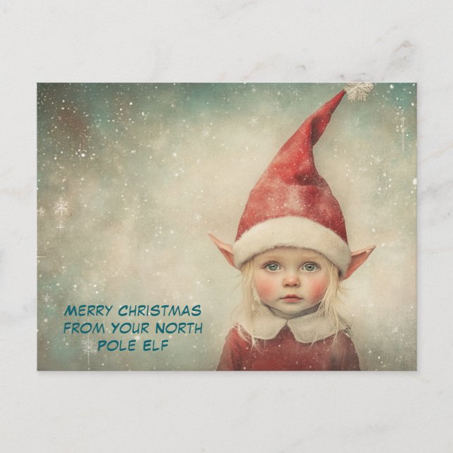 Merry Christmas from Your North Pole Elf | Cute Helg Vykort (Framsida)
