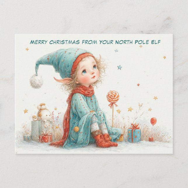 Merry Christmas from Your North Pole Elf | Cute Helg Vykort (Framsida)