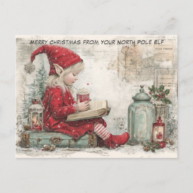 Merry Christmas from Your North Pole Elf | Cute Helg Vykort (Framsida)