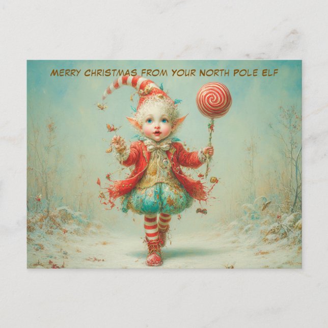 Merry Christmas from Your North Pole Elf | Cute Helg Vykort (Framsida)