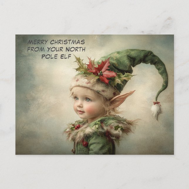 Merry Christmas from Your North Pole Elf | Cute Helg Vykort (Framsida)