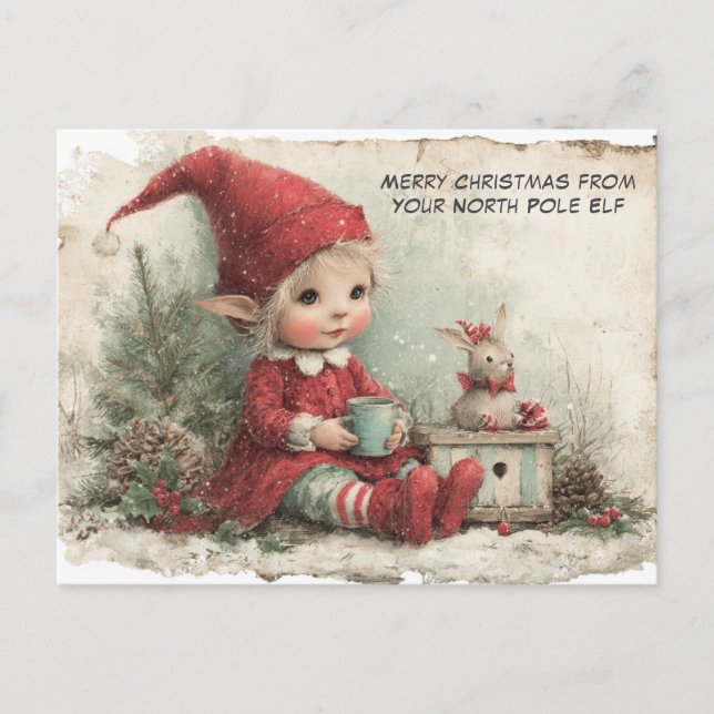 Merry Christmas from Your North Pole Elf | Cute Helg Vykort (Framsida)