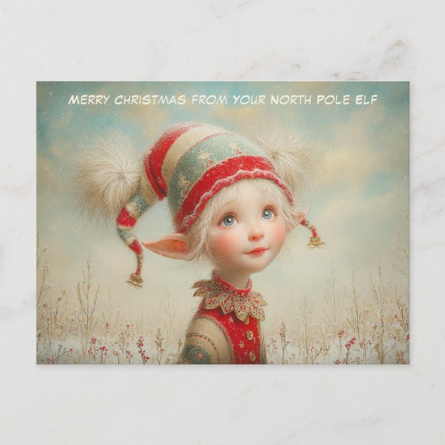 Merry Christmas from Your North Pole Elf | Cute Helg Vykort (Framsida)