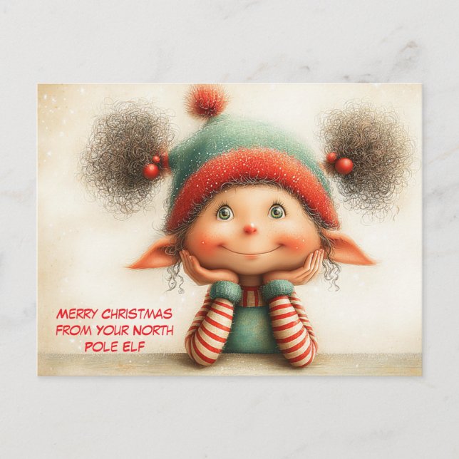 Merry Christmas from Your North Pole Elf | Cute Helg Vykort (Framsida)