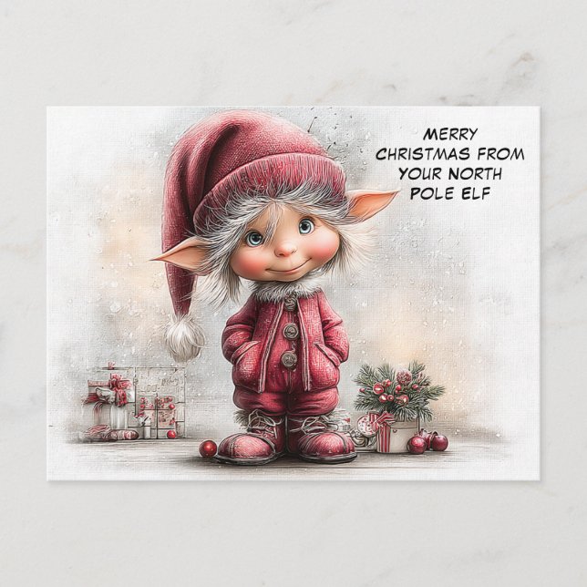 Merry Christmas from Your North Pole Elf | Cute Helg Vykort (Framsida)