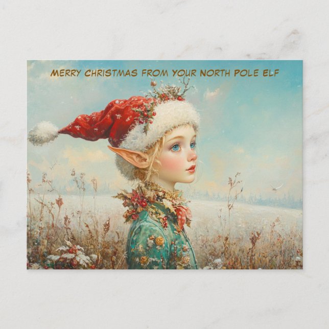 Merry Christmas from Your North Pole Elf | Cute Helg Vykort (Framsida)