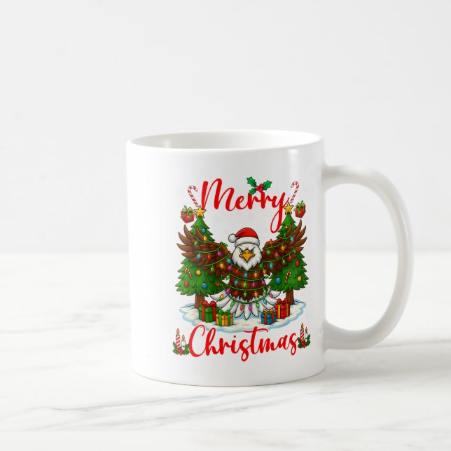 Merry Christmas Funny Bald Eagle Lover Xmas Lights Kaffemugg (Höger)