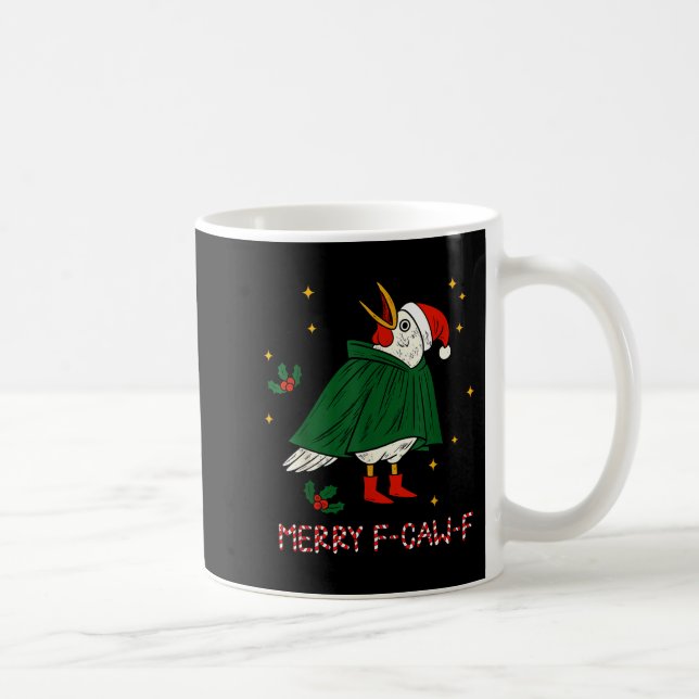 Merry Christmas Funny Raven Bird F-caw-f Xmas Holi Kaffemugg (Höger)