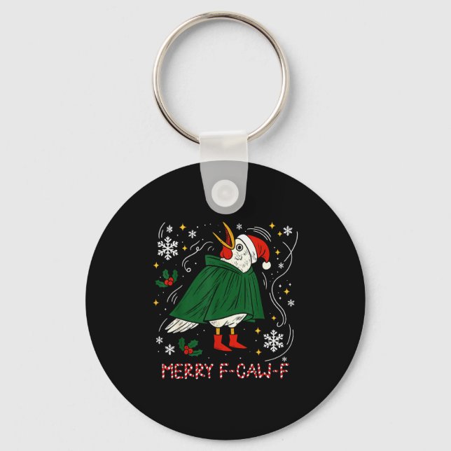 Merry Christmas Funny Raven Bird F-caw-f Xmas Holi Nyckelring (Framsida)