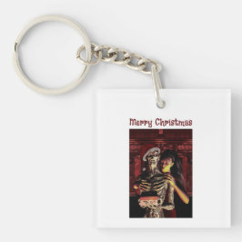 Merry Christmas. Funny skeleton with woman