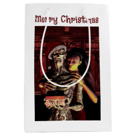 Merry Christmas. Funny skeleton with woman