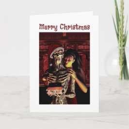 Merry Christmas. Funny skeleton with woman Kort