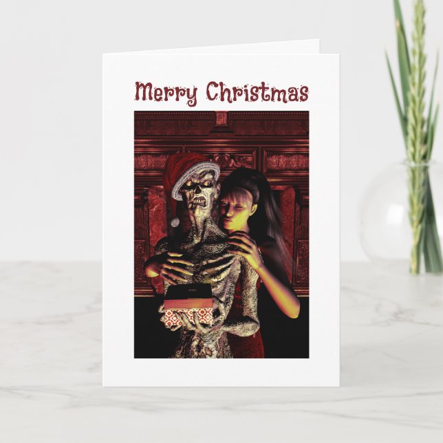 Merry Christmas. Funny skeleton with woman Kort (Framsida)