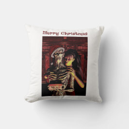 Merry Christmas. Funny skeleton with woman Kudde