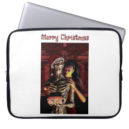 Merry Christmas. Funny skeleton with woman Laptop Fodral