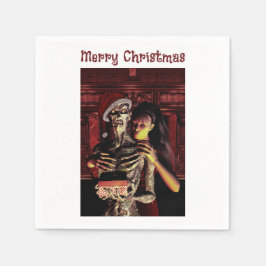 Merry Christmas. Funny skeleton with woman Pappersservett