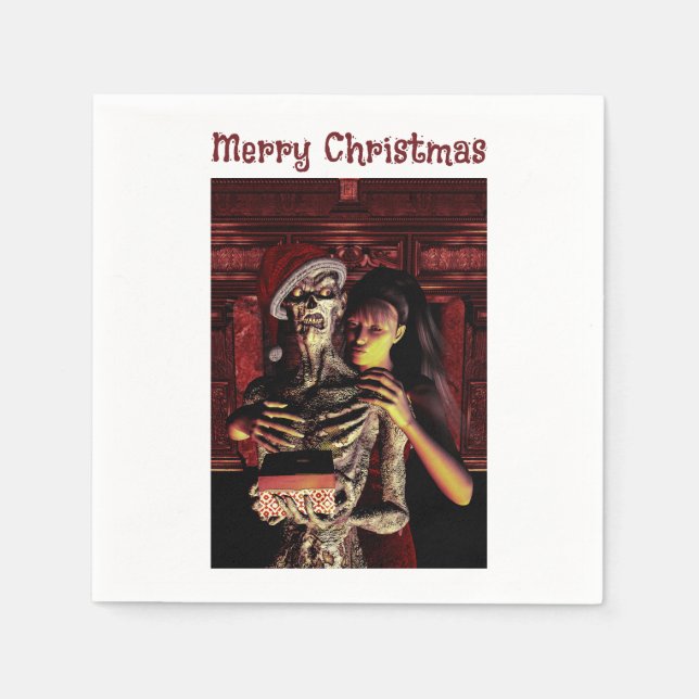 Merry Christmas. Funny skeleton with woman Pappersservett (Framsidan)
