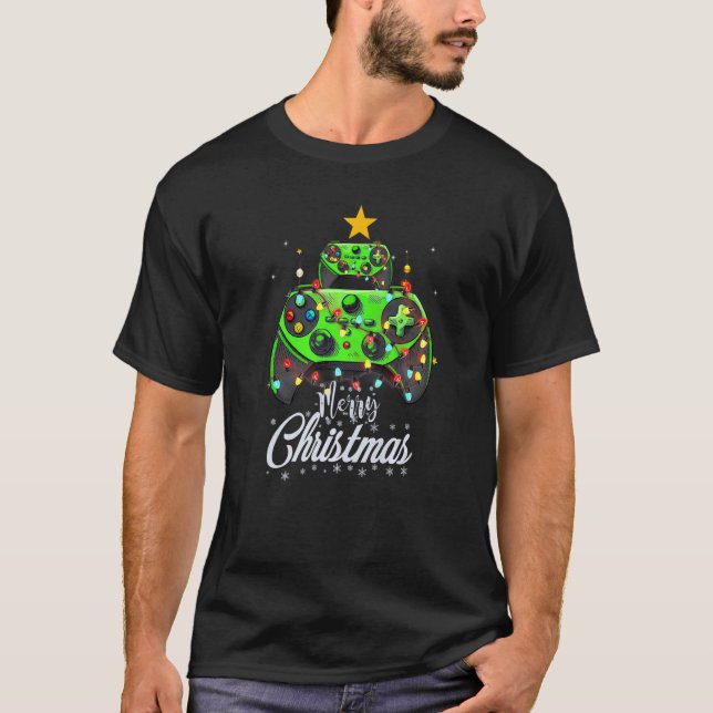 Merry Christmas Game Controller Tree Kid Adult Lig T Shirt (Framsida)