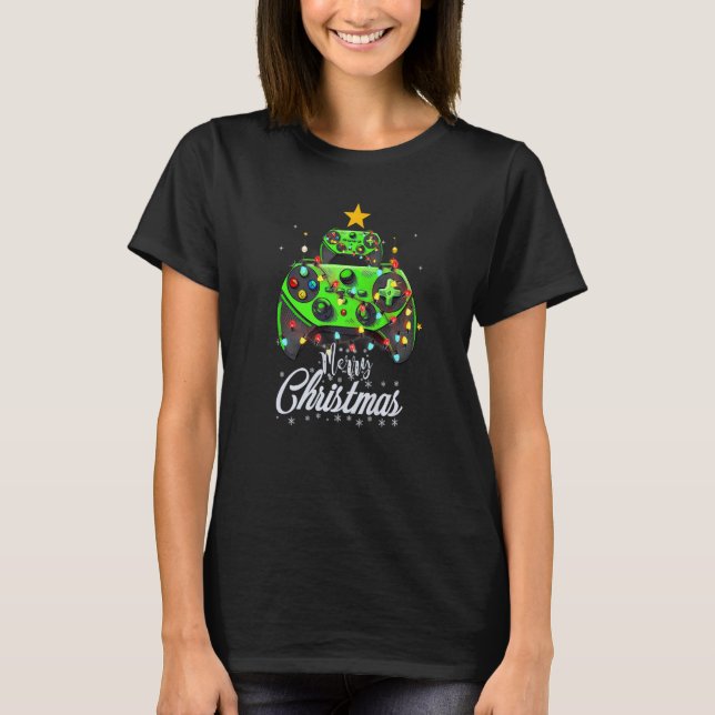 Merry Christmas Game Controller Tree Kid Adult Lig T Shirt (Framsida)
