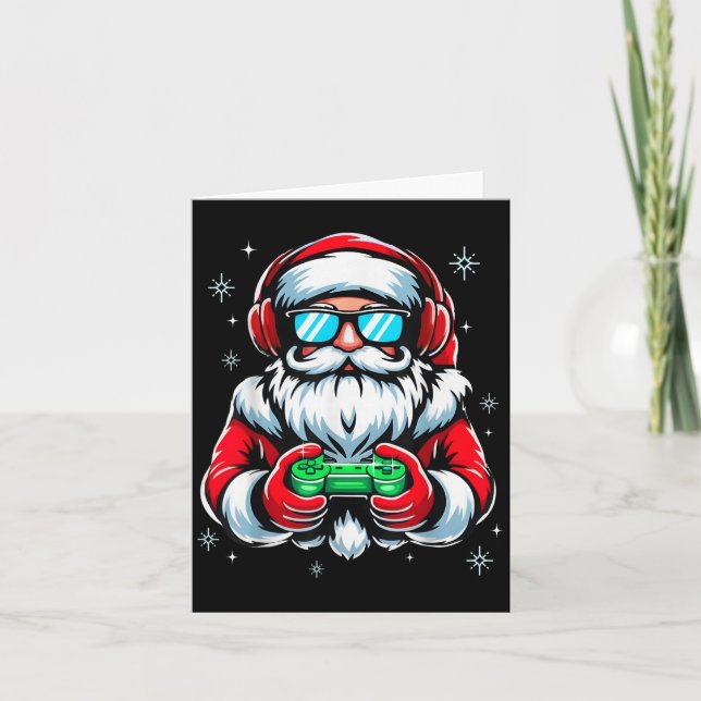 Merry Christmas Gamer Boys Mens Video Game Santa C Kort (Framsida)