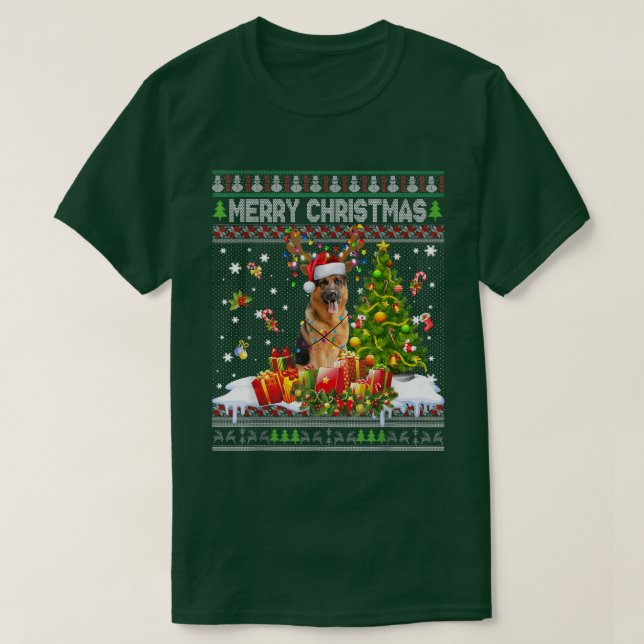 Merry Christmas German Shepherd Santa Xmas Light U T Shirt (Design framsida)