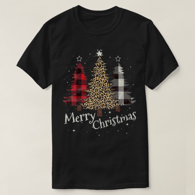 Merry Christmas Gift Three Xmas Trees Buffalo Plai T Shirt (Design framsida)