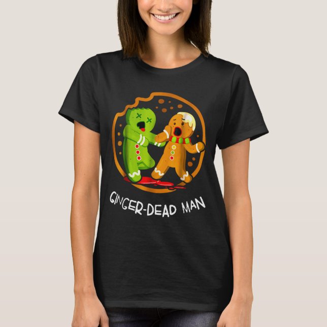 Merry Christmas Ginger-dead Man Cookie Zombie Xmas T Shirt (Framsida)